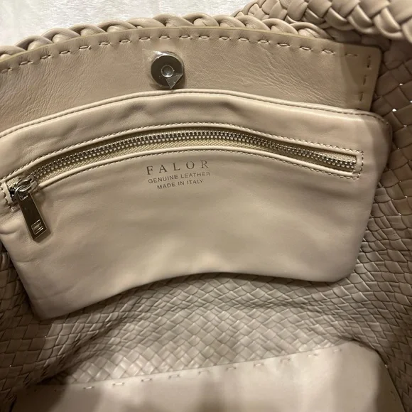 Falor Italian Leather Woven Taupe Hobo Bag - Picture 9 of 11